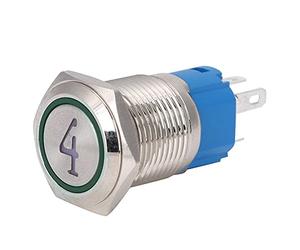 Garosa Interruptor de Botón Pulsador de Acero Inoxidable 16 Mm 5 Pines Cabeza Plana Auto Reinicio Luz Roja 12 VCC 1NO1NC IP65 para Paneles de Control Equipos Electrónicos de Bricolaje (GREEN)