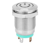 Garosa Interruptor de Metal Botón Pulsador de Acero Inoxidable de 12 Mm, Clasificación IP67 IK09 con Luz de Símbolo de Encendido, Interruptor 1NO de Reinicio Automático para Equipos Industriales y