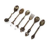 Garosa Juego de Cuchara y Tenedor Vintage de 6 Uds, Cubiertos de Aleación de Zinc con Patrones Exquisitos para Comedor, Cafetería y Bar en Casa (#4)