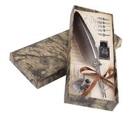 Garosa Pluma de Caligrafía Vintage con Tinta, Pluma de Inmersión Inglesa Antigua, Metal Tallado, 30cm, Negro, Incluye 5 Puntas de Repuesto