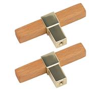 Garosa Tiradores de Gabinete, Perillas de Madera para Cajones de un Orificio, 2 Piezas, Manija de Puerta Plateada Cepillada con Tornillos para Cajones de Cocina, Armario, Fácil Instalación (Dorado)