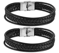 GAROZATION 2piezas Pulsera De Cuero Trenzada Para Hombre Diseño Punk y Atractiva Para Estilo Hip-hop y Uso Diario
