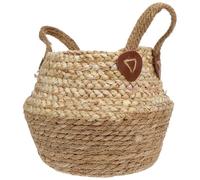 GAROZATION Cesta Tejida de Paja Pequeña para Flores, Contenedor Portátil Ecológico de Almacenamiento, Macetero Natural para Decoración de Hogar, Sala y Oficina