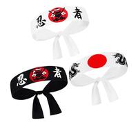 GAROZATION Diadema de Karate Japonesa 3 Piezas Diadema Deportiva de Poliéster Transpirable para Entrenamiento y Cosplay Accesorio Masculino Multifuncional