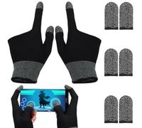 GAROZATION Fundas para Dedos de Fibra de Cobre Negras, 1 Par 2 Fundas y 3 Pares Adicionales, Transpirables y Ajustables para Juegos Móviles Pantalla Táctil, Control Preciso y Alta
