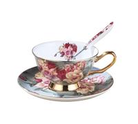 GAROZATION Juego de Tazas de Café de Cerámica Decorativa con Borde Dorado Juego de Taza y Platillo para Hogar y Oficina para Café y Leche Estilo Europeo Rosa Ángel Set 1 Pieza