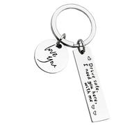 GAROZATION Llavero Creativo para Conducir Seguro, Acero Inoxidable Pulido, Colgante Frase conduce Seguro, Te Quiero Aquí, Llavero Decorativo para Parejas, Obsequio Original Unisex