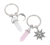 GAROZATION Llavero de Metal 2 Piezas Colgantes de Corazón, Luna de Ópalo y Sol de Cuarzo Rosa, Diseño Único y Duradero, Accesorios de Moda para Mujer, Obsequio Especial para Uso Diario