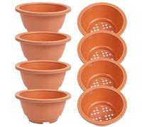 GAROZATION Macetas de Plástico para Jardinería, 8 Piezas Tamaño Mediano Color Terracota, Agujeros de Drenaje, para Suculentas y Flores, para Balcones y Huertos Urbanos