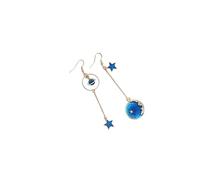GAROZATION Pendientes de Mujer en Aleación Azul, Pequeños y Frescos Asimétricos de Estrella y Luna No Causan Alergia, 1 Par Ideales para Fiesta y Boda