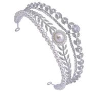 GAROZATION Tiara de Perlas E Incrustaciones de Cristales para Boda, Diadema de Aleación de Zinc Plateada, Reutilizable y Resistente para Mujeres en Eventos Nupciales