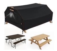 GARPROVM Funda para mesa de banco de picnic, 193 x 157 x 76 cm, impermeable, 420D para asientos al aire libre con correas de ventilación, asas y hebillas, cordón, líneas reflectantes negras y naranjas