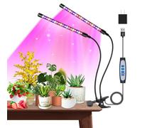 Garpsen Luces de Crecimiento para Plantas de Interior, Luz LED de Espectro Completo de 40 LEDs, Luz de Planta de 2 Cabezas con Clip para Semillas, con Encendido/Apagado Automático y Temporizador de 6