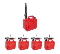 Garrafa Gasolina Roja Multiusos con Tapón y Manguera - 5L, 10L o 20L - Pack 4 o 5 Unidades. Bidón Con Agarre Fácil de Usar (Garrafa 5L (5ud)