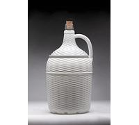 Garrafa o garrafón de 5 litros de cristal con asa, forrado de plástico blanco, incluye corcho