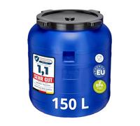 Garronda 150 litros Barril de Boca Ancha BPA-Libre, Universal para Alimentos, Barril de Agua de Lluvia con Tapa, Barril para Jardines GD-0093, Azul