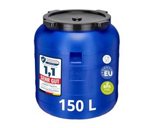 Garronda 150 litros Barril de Boca Ancha BPA-Libre, Universal para Alimentos, Barril de Agua de Lluvia con Tapa, Barril para Jardines GD-0093, Azul