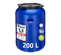 Garronda 200 litros Barril de Boca Ancha BPA-Libre, Universal para Alimentos, Barril de Agua de Lluvia con Tapa, Barril para Jardines GD-0093, Azul