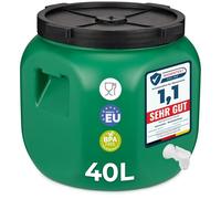 Garronda 40 litros con grifo Bidón de plástico, Barril alimentario en HDPE y sin BPA, depósito de agua, Barril universal de boca ancha, tonel de jardín, Contenedores de almacenamiento GD-0142, Verde