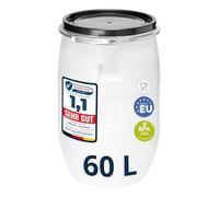 Garronda 60 litros Barril alimentario, depósito de Agua, Barril de Boca Ancha en HDPE y sin BPA, tonel de jardín, contenedor de Alimentos para Animales, Universal GD-0078, Blanco