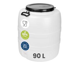 Garronda 90 L Bidon Barril de Plástico HDPE como Contenedor y Deposito para Agua y Alimentos para Almacenamiento, Fermentación y Recogida de Lluvia GD-0187 Blanco