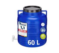 Garronda Barril BPA Libre con Grifo 60 L Boca Ancha GD-0090 Azul | Depósito de agua con tapa para chucrut, salmuera y carne; tonel para recogida de lluvia y almacenamiento de agua