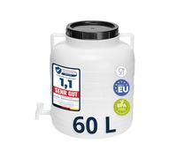 Garronda Barril BPA Libre con Grifo 60 L Boca Ancha GD-0090 Blanco | Depósito de agua con tapa para chucrut, salmuera y carne; tonel para recogida de lluvia y almacenamiento de agua