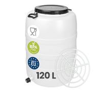 Garronda Bidón de Agua 120 L con Grifo y Prensa Barril HDPE GD-0187 Blanco | Barril HDPE con grifo y prensa para agua y alimentos; almacenamiento, fermentación y recogida de lluvia