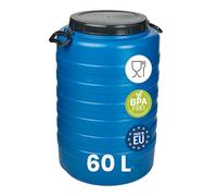 Garronda Bidón de Agua 60 L Barril HDPE para Alimentos GD-0186 Azul | Contenedor y depósito para agua y alimentos, ideal para almacenamiento, fermentación y recogida de lluvia; plástico HDPE