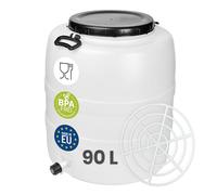 Garronda Bidón de Agua 90 L con Grifo y Prensa Barril HDPE GD-0187 Blanco | Barril HDPE con grifo y prensa para agua y alimentos; almacenamiento, fermentación y recogida de lluvia
