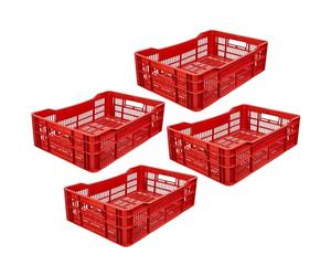 Garronda Eurobox 60 x 40 x 17 cm Caja Almacenaje de Plástico HDPE Apilable y Ventilada - Caja de Almacenamiento Resistente 40L, para Logística, Transporte, Hogar y Comercio GD-0189 (Pack de 4, Rojo)