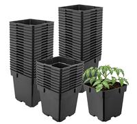Garronda Maceta de plástico 14 x 14 x 14 cm (2L) Set de 50 Cuadrada con Orificios de Drenaje Resistente para Plantas para jardín Invernadero balcón semillero Interior Exterior Negro GD-0199