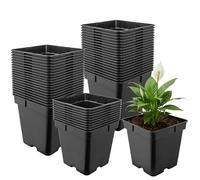 Garronda Maceta de plástico 18 x 18 x 18 cm (4L) Set de 50 Cuadrada con Orificios de Drenaje Resistente para Plantas para jardín Invernadero balcón semillero Interior Exterior Negro GD-0199