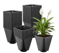 Garronda Maceta de plástico 18 x 18 x 20 cm (5L) Set de 50 Cuadrada con Esquinas Redondeadas con Orificios de Drenaje Resistente para jardín Invernadero balcón Interior y Exterior Negro GD-0200