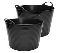 Garronda Pack de 2 Capazo Flexible 26 L para Hogar y Jardín - Cubo Plástico Multiusos con Asas, Cesta, Espuertas de Goma, Barreño Resistente para Albañilería, Limpieza y Transporte GD-0183 (Negro)