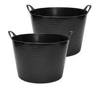 Garronda Pack de 2 Capazo Flexible 42 L para Hogar y Jardín - Cubo Plástico Multiusos con Asas, Cesta, Espuertas de Goma, Barreño Resistente para Albañilería, Limpieza y Transporte GD-0183 (Negro)