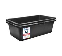 Garronda Pack de 2 Gavetas de Obra Rectangulares 40 L Negro GD-0169 | Cubeta plástica resistente para mortero y mezclar cemento; contenedor tipo bañera para construcción, hogar y jardín