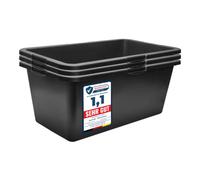 Garronda Pack de 3 Gavetas de Obra Rectangulares 60 L Negro GD-0169 | Cubeta plástica resistente para mortero y mezclar cemento; contenedor tipo bañera para construcción, hogar y jardín