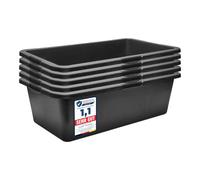Garronda Pack de 5 Gavetas de Obra Rectangulares 40 L Negro GD-0169 | Cubeta plástica resistente para mortero y mezclar cemento; contenedor tipo bañera para construcción, hogar y jardín