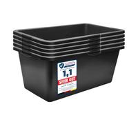 Garronda Pack de 5 Gavetas de Obra Rectangulares 60 L Negro GD-0169 | Cubeta plástica resistente para mortero y mezclar cemento; contenedor tipo bañera para construcción, hogar y jardín