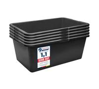 Garronda Pack de 5 Gavetas de Obra Rectangulares 80 L Negro GD-0169 | Cubeta plástica resistente para mortero y mezclar cemento; contenedor tipo bañera para construcción, hogar y jardín