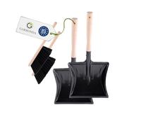 Garronda Set de 2 Escoba y Recogedor Metálico con Mango de Madera - Cepillo Madera y Pala de Mano Resistente para Brasas, Polvo y Suciedad, para el Hogar y Jardín GD-0010 (Negro + Negro)