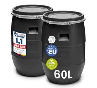 Garronda Set de 2 Piezas de 60 litros Barril alimentario, depósito de Agua, Barril de Boca Ancha en HDPE y sin BPA, tonel de jardín, contenedor de Alimentos para Animales, Universal GD-0122, Negro