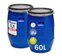 Garronda Set de 2 Piezas de 60 litros Barril alimentario, depósito de Agua, Barril de Boca Ancha en HDPE y sin BPA, tonel de jardín, contenedor de Alimentos para Animales, Universal GD-0122, Azur