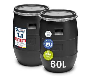 Garronda Set de 2 Piezas de 60 litros Barril alimentario, depósito de Agua, Barril de Boca Ancha en HDPE y sin BPA, tonel de jardín, contenedor de Alimentos para Animales, Universal GD-0122, Negro