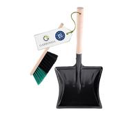 Garronda Set de Escoba y Recogedor Metálico con Mango de Madera - Cepillo Madera y Pala de Mano Resistente para Brasas, Polvo y Suciedad, Kit para el Hogar y Jardín GD-0010 (Negro/Verde + Negro)