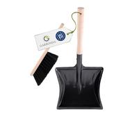 Garronda Set de Escoba y Recogedor Metálico con Mango de Madera - Cepillo Madera y Pala de Mano Resistente para Brasas, Polvo y Suciedad, Kit para el Hogar y Jardín GD-0010 (Negro + Negro)