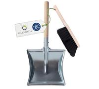 Garronda Set de Escoba y Recogedor Metálico con Mango de Madera - Cepillo Madera y Pala de Mano Resistente para Brasas, Polvo y Suciedad, Kit para el Hogar y Jardín GD-0010 (Negro + Plata)