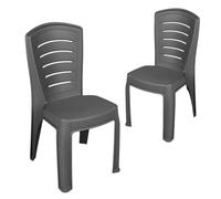 Garronda Silla de Jardín Apilable Efecto Ratán 2 uds Antracita GD-0270 | Respaldo de lamas · Polipropileno · Apilable · Resistente al clima y a los rayos UV · Para jardín, balcón y terraza