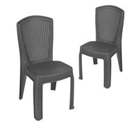 Garronda Silla de Jardín Apilable Efecto Ratán 2 uds Antracita GD-0271 | Respaldo sólido efecto ratán · Polipropileno · Apilable · Resistente al clima y rayos UV · Para jardín y terraza